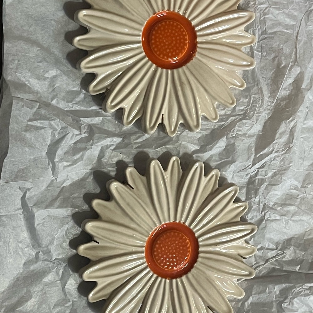 Vintage Floral Ceramic Plates with Orange Center, original tags, Made in Japan